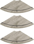 JJL Corner Shelf Wall Mounted, 12 Inches 3-Tier Floating Corner Shelf, Fan-Shaped Rustic Wood Decor with Fence, Gray Wood Grain Floating Shelves for Apartment Bedroom Kitchen Bathroom