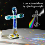 YWHL Colorful Crystal Standing Cross Decor, Handmade Glass Holy Cross Collectible Figurines Decoration, Religious Gifts for Women Men, Christian Easter Cross for Home Office Decor