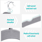 Premium Velvet Shirt Hangers 30 Pack, Space-Saving Non-Slip Felt Hanger with 360° Swivel Hook, Slim Flocked Hangers for Strappy Dresses, Blouses, Tank Tops(Grey)