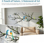 ESTART Metal Birds Wall Art, Metal Vivid Birds on Branch Silhouette Wall Decor Black Leaves with Bird Outdoor Hanging Wall Sculpture for Home Balcony Garden (Bright Color, Small)