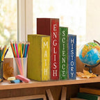 Lineshading 4 Pcs Back to School Table Decoration Wooden Subject Decoration Welcome Back to School Tiered Tray Decor Wood Book Sign Farmhouse for Class Party Home Shelf Coffee Table