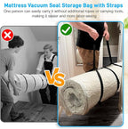 Mattress Vacuum Bag Queen/Full/Full-XL Space Saver Mattress Vacuum Seal Bag with Straps for Moving Double Zip Seal Reusable Mattress Compression Vacuum Storage Bags