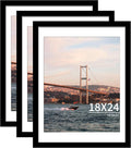 18x24 Picture Frame Black Set of 3, Display Pictures 16x20 with Mat or 18 x 24 Without Mat, Poster Frames 18x24 for Wall Hanging Horizontal and Vertical