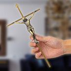 KUXBET Crucifix Wall Cross, Metal Vintage Wall Hanging Cross,10inch Antique Brass Jesus Crucifix Home Décor
