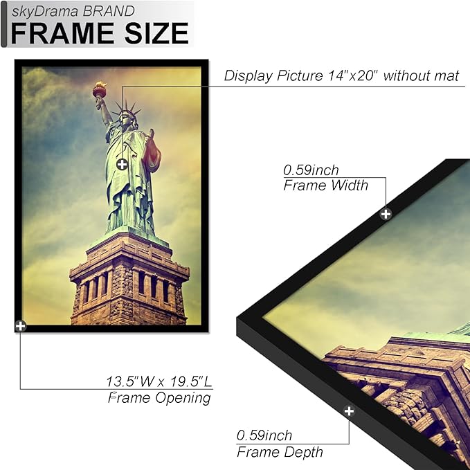 100% Solid Wood 14x20 Picture Frame Set of 3, Black Frame for 14 x 20 Inch Picture Poster Photo, Light Weight 14 by 20 HQ Matte Black Frame for Wall - 3 Pack/Black/14 x20