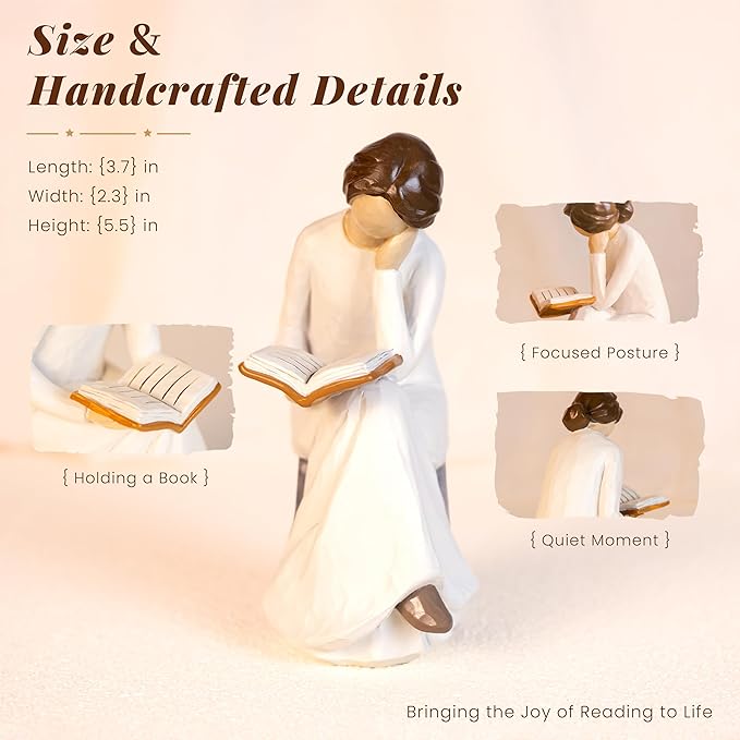 Reading Figurine for Book Lovers Resin Bookshelf Decor Gift for Women,Seated Reading