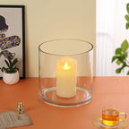 8" Wide 8" Tall Large Hand Blown Sturdy Clear Cylinder Glass Vase, Centerpiece Flower Vase for Rose, Tulip, Boquets, Hurricane Candle Holder (1, 8"x8")