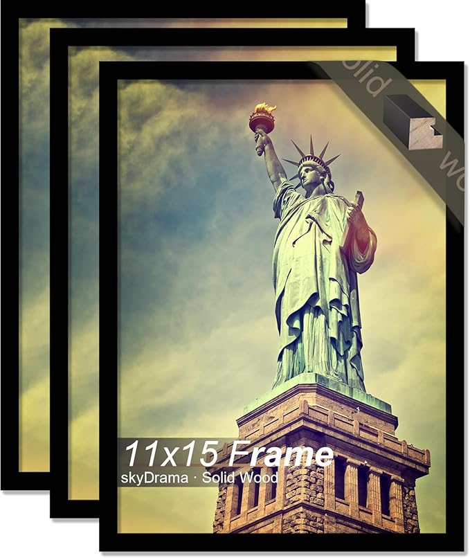 100% Solid Wood 11x15 Picture Frame Set of 3, Black Frame for 11 x 15 Inch Picture Poster Photo, Light Weight 11 by 15 HQ Matte Black Frame for Wall - 3 Pack/Black/11 x15