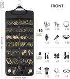 SMRITI Hanging Jewelry Organizer with Dual Zippered Pockets Canvas Double Sided Rotating Hanger Necklace Hanging Wall Organizer Earring Dustproof Holder Wall Mount Accessories Display Bag(Dark Grey)