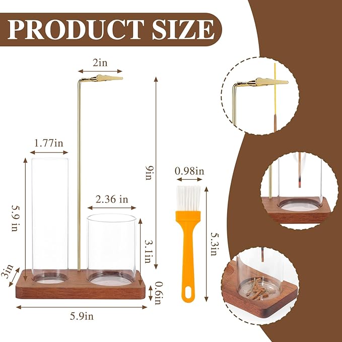 2 in 1 Incense Holder for Sticks with Glass Ash Catcher, Upside Down Anti-Ash Incense Stick Burner, Modern Vertical Incense Holder for Yoga, Spa, Meditation and Home Decor （Sqare）
