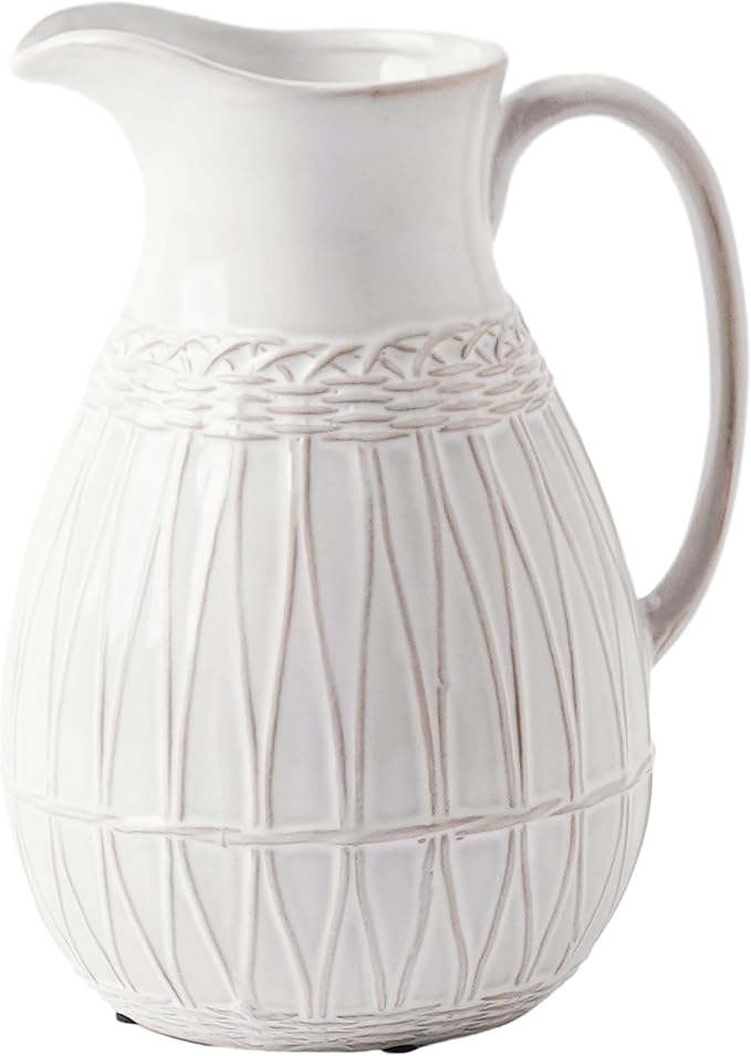 VICTOR & TERESA Small White Ceramic Pitcher Vase for Home Decor, 8'' Decorative Jug Vases Gift for Her, Farmhouse Distressed Vases for Flowers, Pampas Grass, Table Centerpieces, Kitchen, Mantel
