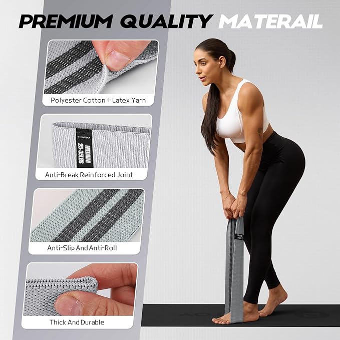 Resistance Bands for Working Out with Guide, 4 Workout Bands for Women & Men, Fabric Exercise Bands for Legs, Hip, Glute, Butt, Booty Bands Set for Yoga, Pilates, Strength