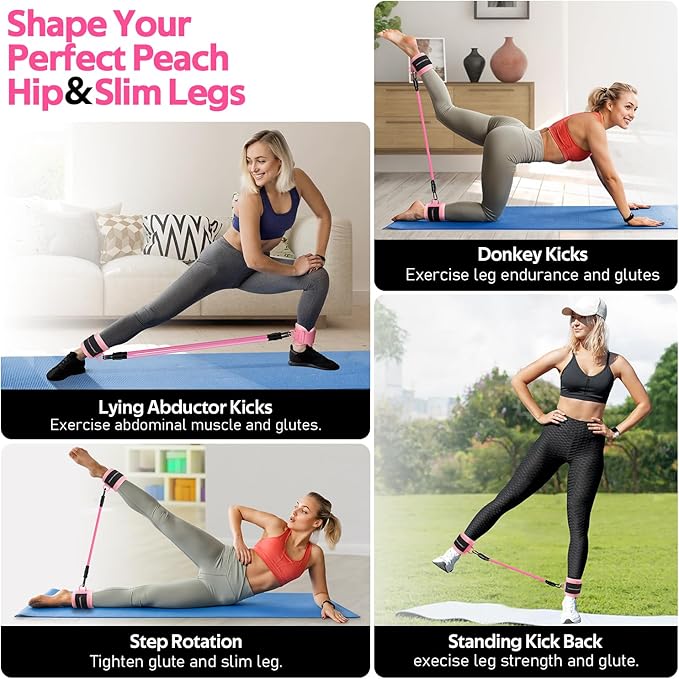 Ankle Resistance Bands with Cuffs, Ankle Bands for Working Out, Ankle Resistance Band for Legs and Glutes Workout Equipment, Butt Exercise Equipment for Women
