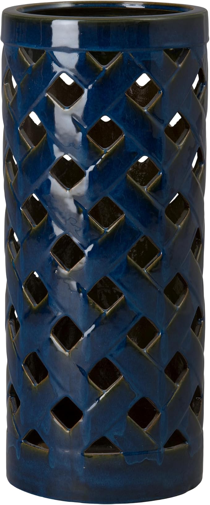 Emissary Home and Garden Criss Cross 23.5 in. H Round Ceramic Umbrella Stand in Blue with High-fire Treatment