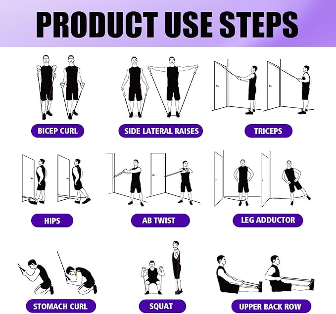 WHATAFIT Resistance Bands Set with Handles - Exercise Bands Home Gym Strength Training Equipment, Includes Door Anchor & Ankle Straps for Full Body Workout Bands, Physical Therapy - for Men and Women