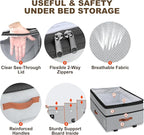 2 Pack Under Bed Storage with Wheels, Adjustable-Height Rolling Storage Containers with Clear Lids, 76L XXL Durable Underbed Organizer Bins for Clothes, Shoes, Blankets, Bedroom, Dorm, Closet - Gray