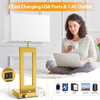 22’’ Touch Control Table Lamps Set of 2, 3 Color Temperatures Bedroom Bedside Lamps, Modern Gold Dimmable Lamps with USB Ports & AC Outlet, Tall Living Room Lamps for Nightstand End Table, 2 Bulbs