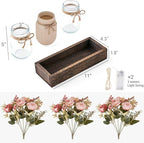 Mkono Mason Jar Lights Centerpiece Table Decor for Dining Room Farmhouse Wood Tray with 3 Jars Flowers Valentines Day Decoration for Coffee Table Kitchen Living Room Wedding