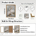 Framed Vintage Swan Canvas Wall Art, Romantic White Swan Paintings Wall Decor, Rustic Animal Pictures Prints Farmhouse Home Decor for Living Room Bedroom 16x24 inch