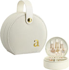 COLLECTIVE HOME - Travel Jewelry Case, Elegant Half-Moon Design with Gold Monogram, Detachable Handle, Personalized Accessory Organizer, Gift for Fashion-Forward Women and Teens (a)
