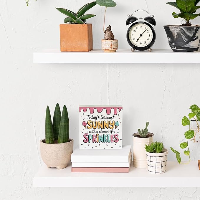 Ice Cream Decor Summer Decor Ice Cream Accessories Summer Decorations Wooden Box Sign for Home Office Farmhouse Table Shelf