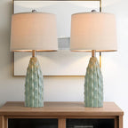 USumkky Ceramic Table Lamps Set of 2, 23.75" Modern Farmhouse Bedside Lamp - Green Nightstand Lamps for Bedroom, Boho Living Room End Tables, Small Office Desk Lamp Decor