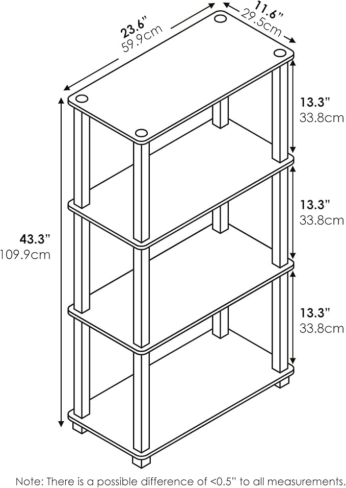 Furinno TURN-S-TUBE Storage Shelves, 4-Tier Book Shelf, Corner Shelf, Toolless Open Shelves, for Organization and Storage, Living Room, Garage, Home Office, Amber Pine