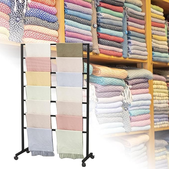 Metal Scarf Display Stand with 360 Swivel Caster Wheels, Movable Freestanding Scarf Floor Standing Display Rack, Belt Shawl Hijab Organizer for Boutique Display, Commercial Home
