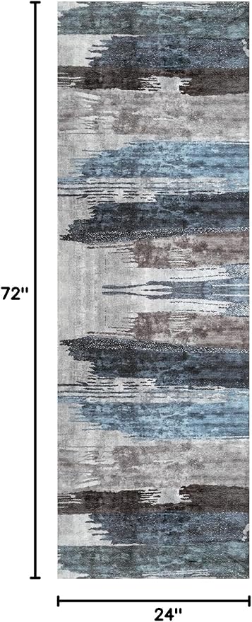 Ciicool 2x6 Washable Runner Rug, Modern Abstract Hallway Rugs Runner, Non-Slip Thin Accent Rug Lightweight Navy Grey Print Distressed Carpet for Laundry Entryway Bedroom Kitchen Bathroom Indoor