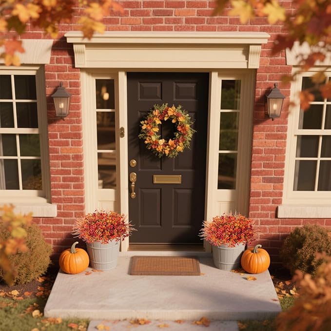 12 Bundles Fake Mums Fall Flowers Artificial for Outdoors Decoration Artificial Mums Faux Plants Daisy for Outdoor Outside Planters UV Resistant Violets for Fall Decor Home Porch Door Front Patio Yard