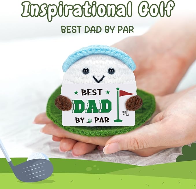 Dad Gifts for Fathers Day Birthday, Positive Golf Gifts for Men from Daughter Son”Best Dad By Par”Crochet Golf Ball Accessories, Funny Emotional Comfort Golf Gift for Daddy Birthday Fathers day