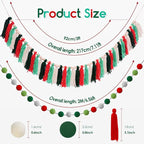 2 Pcs Boho Tassel Christmas Garland, Pom Pom Tassel, 6.5 Feet Long 20 Felt Balls, Christmas Colorful Wall Hanging Party Decorative Banner, Home Decoration Birthday Baby Shower