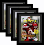 Goldfinch 4 Packs Sports Magazine Frames Displays Magazines Measuring 8 x 10.5 inches with Black Core Matting,Suitable for 1994-Current Collector's Edition Sports Magazines with Installed Hangers