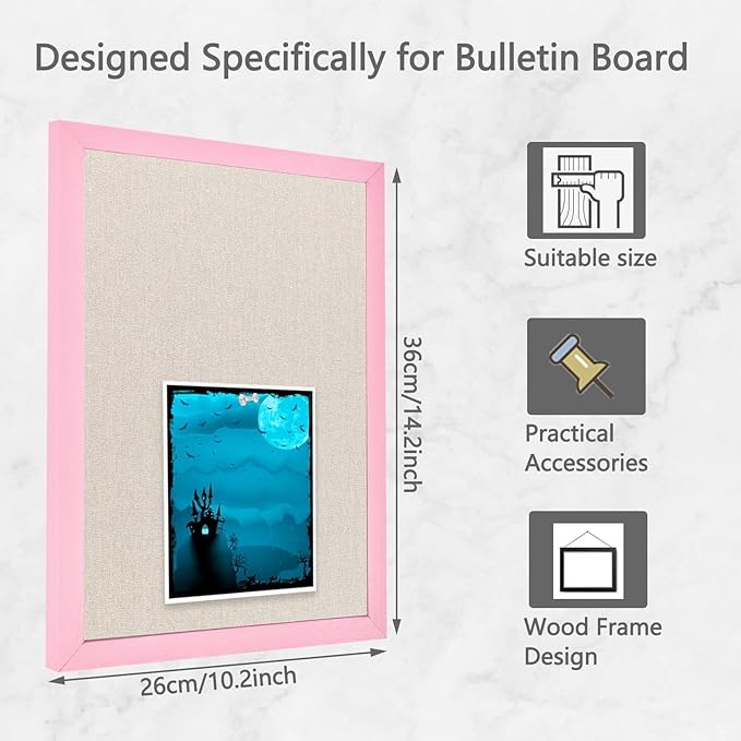 Small Linen Bulletin Board,10.2"x14.2" Pink Wood Frame Bulletin Boards,Beige Linen, Pin Board for Home Kitchen Office Decorative(PK-2636)