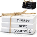 Farmhouse Bathroom Decor - Funny Rustic Wooden Mini Books for Your Restroom Shelf - The Perfect Small Decorative Accent for The Guest Bathroom, White