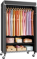 P6C Rolling Clothes Rack with Cover, Covered Clothing Racks Heavy Duty, Portable Closet for Hanging Clothes, Garment Racks on Wheels, Black Closet Rack with Black Cover, Max Load 365LBS