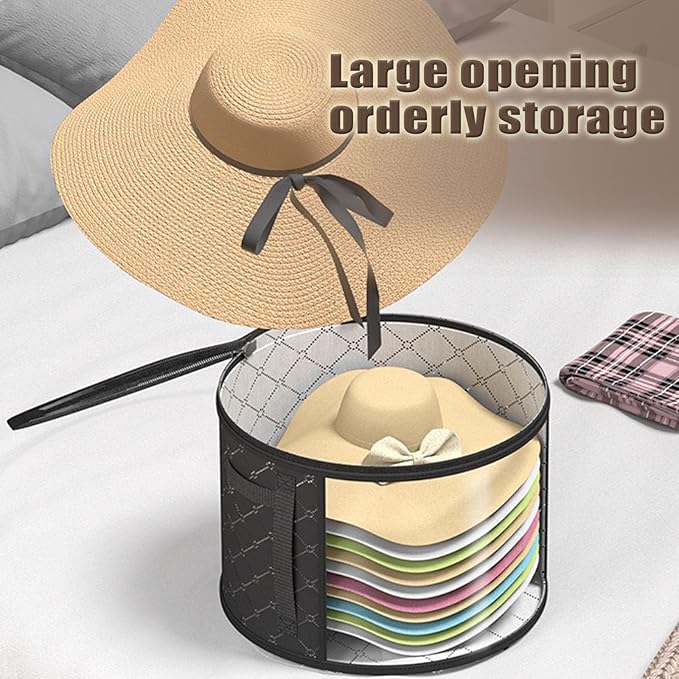 STARGAZ Hat Boxes For Women Storage - This Oversized Clear Hat Storage Bag can hold 9 hats,suitable for cowboy hats,suitable for travel and daily hat organizer for closet.(Pure Black 1Pack)