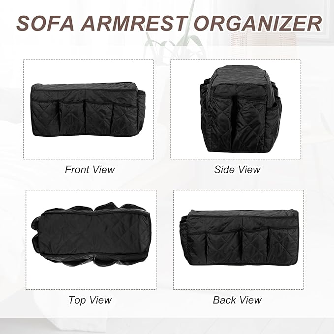 uxcell 2 Pcs Recliner Armchair Caddy, Couch Armrest Organizer with 14 Pockets for Bedside Sofa Remote Control Holder Magazine Phone Book Glasses (Black, 20" x 7" x 9")
