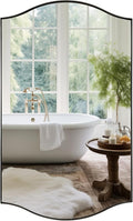 ANDY STAR Rectangle Scalloped Mirror, 24"x40" Brushed Nickel Bathroom Mirror in SUS304 Stainless Steel Metal Frame, Silver Vanity Mirror with Unique Arched Top Design