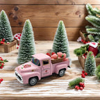 4.9″ Mini Vintage Strawberry Pink Metal Farm Truck Decor with Fake Strawberries, Home Kitchen Centerpieces for Tables Farmhouse Pickup Tiered Tray Stand Decorations, Spring & Christmas Desk Display