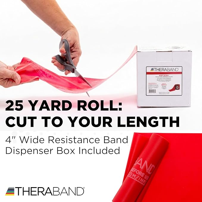 THERABAND Resistance Band 25 Yard Roll, Non-Latex Professional Elastic Stretch Bands for Upper & Lower Body Exercise Workouts, Physical Therapy, Lower Pilates, Flexibility, & Rehab, Dispenser Box