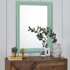 AAZZKANG Wood Framed Mirror Rectangle Modern Farmhouse Wall Mirrors Decor Large 28"x20" for Bedroom Living Room Bathroom Dressing Room Green