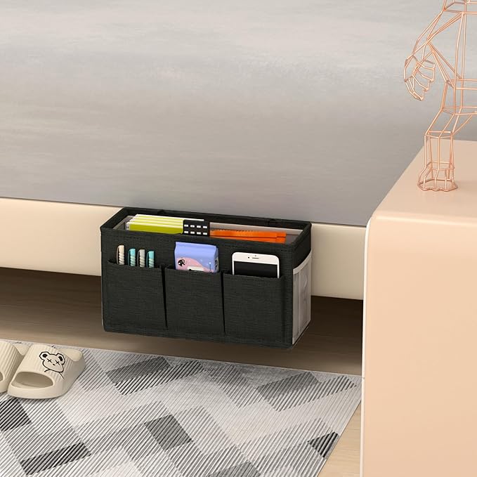 Edudif Dual-purpose Bedside Caddy Bedside Organizer, Bed Caddy with 6 Pockets, Versatile Bedside Storage Solution Magazine Remotes holder, ideal for Home, Dorm, Hospital, Crib Bed