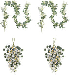 Pinkpum 20'' Eucalyptus Wreath 22'' Daisy Teardrop Swags Set 4 for Front Door Fireplace Hanging Porch Wall Home Window Kitchen Decor Farmhouse Garden Party Indoor Outdoor Summer Spring Fall
