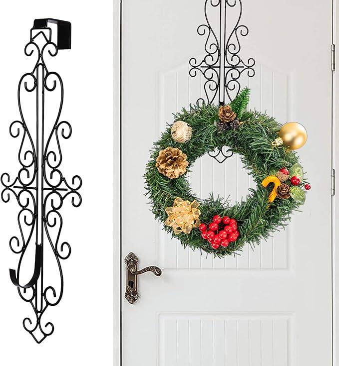 ShangTianFeng Wreath Hangers for Front Door, Vintage Metal Wreath Hanger, 17.9" Elegant Door Hanger, Door Wreath Hanger for Easter Christmas Halloween Fall Decoration, Welcome Sign Wreath Hangers