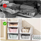 CTSNSLH 5 Pack Closet Organizers Storage Box, Closet Storage Stackable Storage Bins, Plastic Drawer Basket for Wardrobe Cupboard Kitchen Bathroom Office, White
