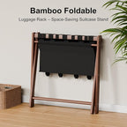 Bamboo Luggage Rack for Suitcases 2 Pack, Foldable & Easy to Assemble Suitcase Stand, Heavy Duty and Space-Saving Luggage Holder for Guest Room, Bedroom, Hotel