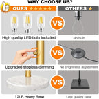 Dimmable 3 Lights Arc Floor Lamp, Modern Tall Standing Tree Lamp with Gold Pole, White Linen Shades & Solid Marble Base, 3000LM Warm White LED Bulbs, Elegant Lighting for Living Room, Bedroom & Office