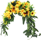 Artificial Sunflower Wreath Swag Decorative Fake Flower Garland for Front Door Wall Hanging Floral Decor for Home Wedding and Special Occasions
