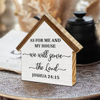 Bible Verse Decor, As for Me and My House We Will Serve The Lord House Shaped Wood Block Sign, Christian Home Room Decor for Desk Table Shelf